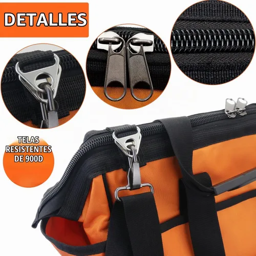 Vista 7 de Bolsa de herramientas resistente de 16 pulgadas, base de plástico moldeada, tela Oxford 900D impermeable, organizador de herramientas de boca ancha