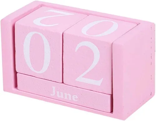 Vista 7 de Calendario de madera vintage, calendario perpetuo de escritorio de bloques elegantes, concepto de tiempo, cubos de madera rústicos, calendario, mes
