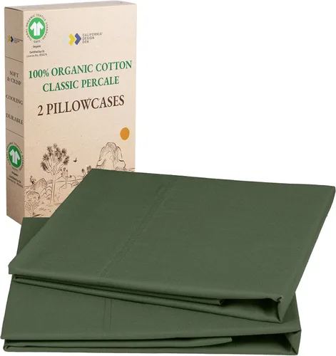 Vista 13 de California Design Den Juego de 2 fundas de almohada de 100 % algodón orgánico tamaño Queen/estándar, suaves y nítidas fundas de almohada de algodón