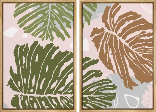 Vista 70 de SIGNFORD Lienzo enmarcado para pared, juego de arte geométrico retro de mediados de siglo, plantas forestales, ilustraciones con formas abstractas
