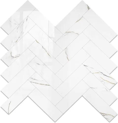 Vista 9 de Yipscazo 10 Láminas de Azulejos Adhesivos con Patrón de Madera en Espiga para Salpicadero de Cocina, Azulejos de PVC Resistentes al Calor