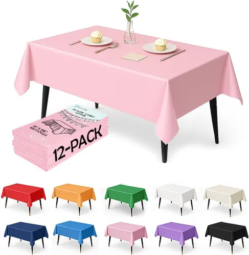 Vista 15 de Paquete de 12 manteles de plástico negro – Cubiertas de mesa desechables de 54 x 108 pulgadas para mesas rectangulares, resistentes y resistentes al