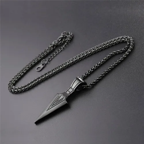 Vista 6 de U7 - Collar con colgante de acero inoxidable para hombre, diseño de punta de lanza, punta de flecha, dientes de lobo, con servicio de grabado