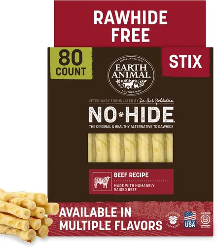 Vista 9 de Earth Animal No Hide Stix - Palitos masticables sin cuero de larga duración para perros pequeños, sabor a carne de res - Paquete de valor de 20