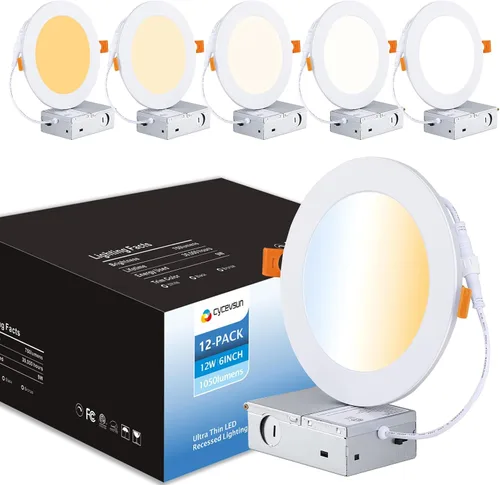 Vista 13 de CycevSun Luces empotrables LED de 4 pulgadas, sin lata, regulables y 5 CCT seleccionables, techo de oblea ultrafina, para exteriores e interiores, 9