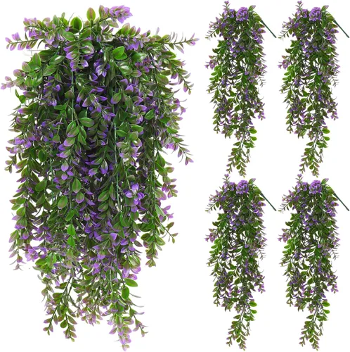 Vista 18 de RECUTMS Plantas colgantes de imitación, 4 unidades, resistentes a los rayos UV, realistas, helecho boston, gran drapeado, vegetación falsa, hiedra
