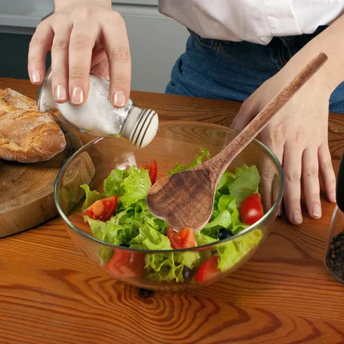 Vista 2 de UPKOCH Cuchara de madera en forma de corazón, mango largo, cuchara agitadora de madera para mezclar ensaladas de cocina, servir en fiestas