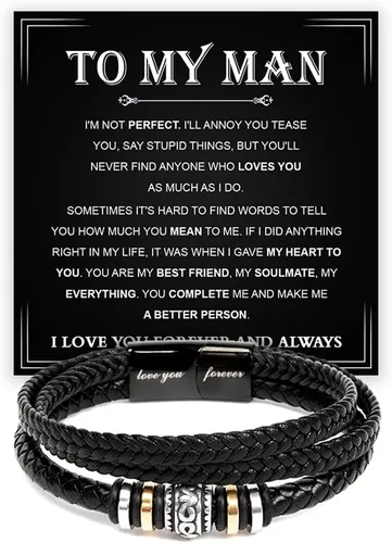 Vista 8 de Pulsera Para Mi Hombre, Pulsera Para Esposo Regalo De Esposa, Pulseras Para Hombres Regalo, Pulseras De Cuero Trenzado Y Acero Inoxidable Con