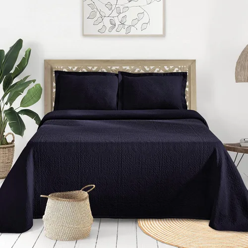 Vista 36 de Superior Fleur De Lis - Juego de colcha de algodón de 3 piezas, decoración de cama para el hogar, colcha decorativa con textura, 2 fundas de Granate