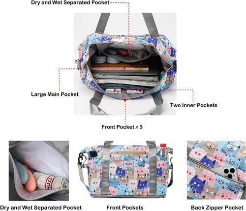 Vista 5 de Bolsa de viaje expandible, bolsa de viaje para el fin de semana, bolsa de gimnasio para mujer
