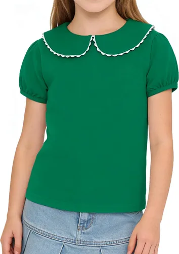Vista 11 de LYSMuch Camisa básica de manga corta con cuello Peter Pan para niñas de 2 a 5 años, color liso