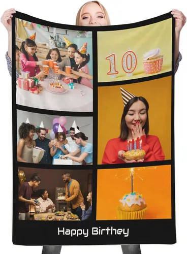 Vista 32 de Regalos de cumpleaños personalizados, manta personalizada con mis propias fotos para mujeres, hombres, mamá, papá