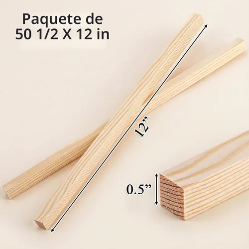 Vista 2 de Elsjoy Paquete de 50 varillas cuadradas de madera de 1/2 x 12 pulgadas, palos de madera de pino sin terminar para manualidades, proyectos