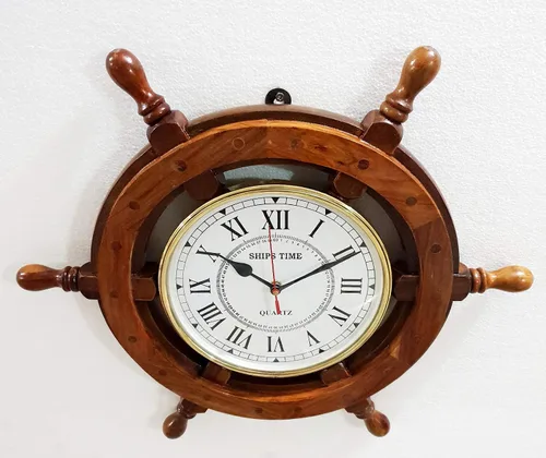 Vista 6 de Reloj de pared náutico marino antiguo de 18 "de madera para decoración del hogar