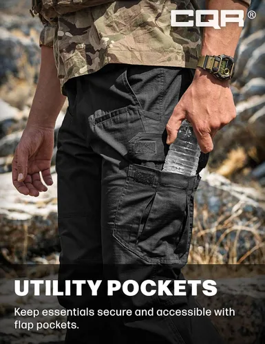 Vista 6 de CQR Pantalones tácticos para hombre, resistentes al agua, pantalones cargo Ripstop, ligeros EDC trabajo, senderismo, ropa para exteriores