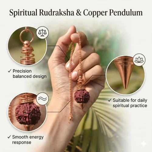 Vista 3 de Jet Rudraksha - Muelle helicoidal de péndulo chapado en cobre (Jet International Crystal Therapy)