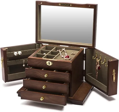 Vista 5 de CXDTBH - Joyero con cerradura, de madera antigua, estilo chino, europeo, caja de almacenamiento de joyas retro chino