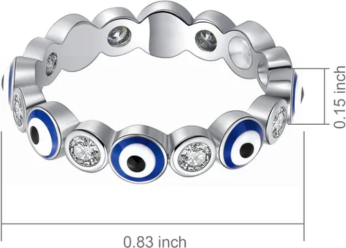 Vista 6 de Esbbela Anillo contra el mal de ojo para mujer, chapado en oro blanco de 18 quilates, banda de ojo turco con circonita cúbica, anillo de compromiso