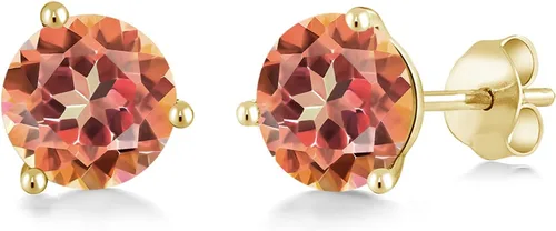 Vista 36 de Gem Stone King Aretes de oro de 14 quilates, 0.236 in, piedra natal redonda, Martini, 3 puntas, aretes de oro para mujer