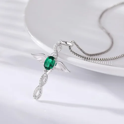 Vista 6 de ZDaoBen Star Cross Necklace Angel Wing Infinity Cross Pendant 925 Sterling Silver CZ Diamond Cross Necklace Women Birthstone Cubic Zirconia Cross