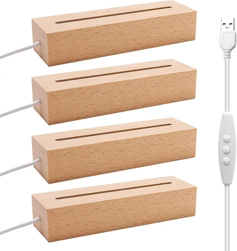 Vista 9 de EATAKWARD 4 piezas de pedestal de exhibición de luz rectangular de madera de 5.9", base de exhibición LED de madera con luces coloridas atenuables