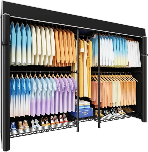 Vista 12 de Ulif E12C - Sistema organizador de armario resistente, perchero de ropa independiente, perchero ajustable para ropa de 71 pulgadas de ancho x 16