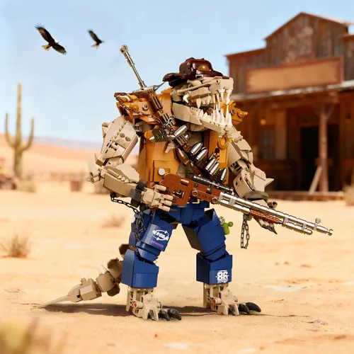 Vista 3 de Mov stone Cowboy - Juego de construcción de cocodrilo con cabeza articulada, compatible con Lego adultos, manos, pies y mandíbula, 1503 piezas