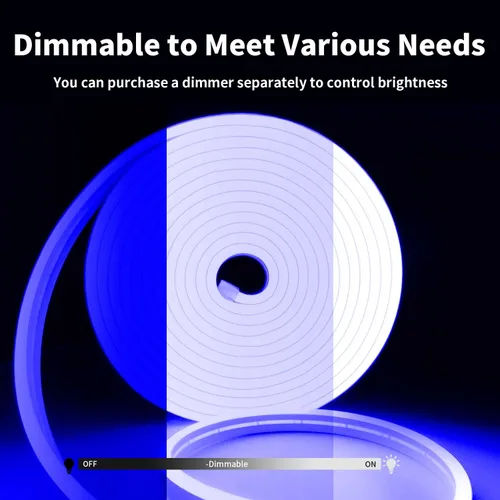 Vista 2 de iNextStation Blue LED Light Strip, 16.4ft/5m 12V Silicone Flexible Neon Rope Lights, IP65 Waterproof Cuttable LED Strip Lights for Gaming Room