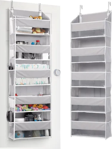 Vista 21 de ULG Organizador para colgar sobre la puerta, 5 niveles extra grande con 10 bolsillos de malla, capacidad de 100 libras, organizador de puerta Beige