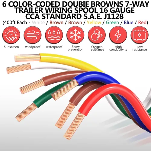 Vista 5 de SUZCO 400 pies suficientes 16AWG CCA【2 cables marrones】 6 cables con código de color 6 vías 7 cables enlazados para remolque de RV, caravanero