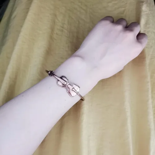 Vista 3 de Pulseras Preppy para amantes de la música, pulsera elástica para violín, regalos de joyería Oro rosa antiguo