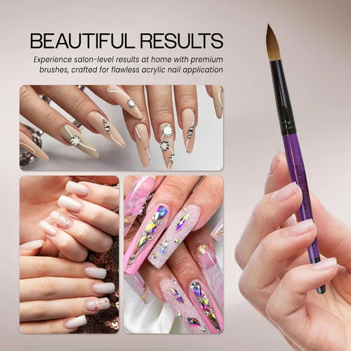 Vista 5 de PANA Pure Kolinsky Cepillo de uñas acrílico con mango de madera - forma redonda Púrpura