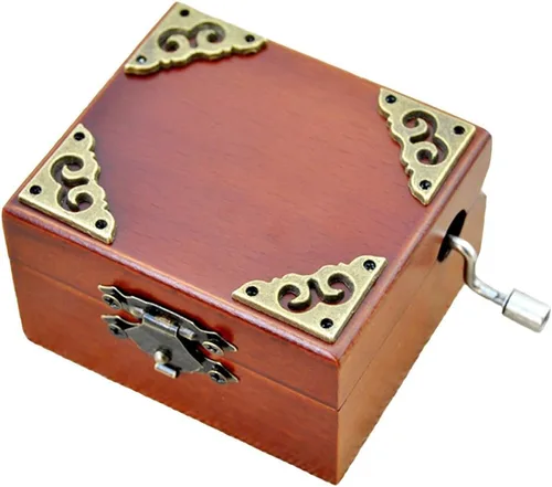 Vista 6 de FnLy Caja musical de madera con manivela de encaje antiguo de 18 notas con movimiento chapado en oro, caja de regalo de música, caja de música You