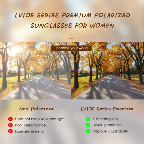 Vista 6 de LVIOE Gafas de sol polarizadas para mujer gafas de sol envolventes con diamantes de imitación con lente de protección UV LS008