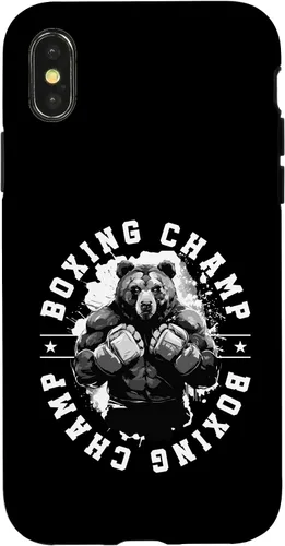 Vista 4 de iPhone 14 Boxing Champ Bear Animal Gym Estuche con cita de boxeador de luchadores