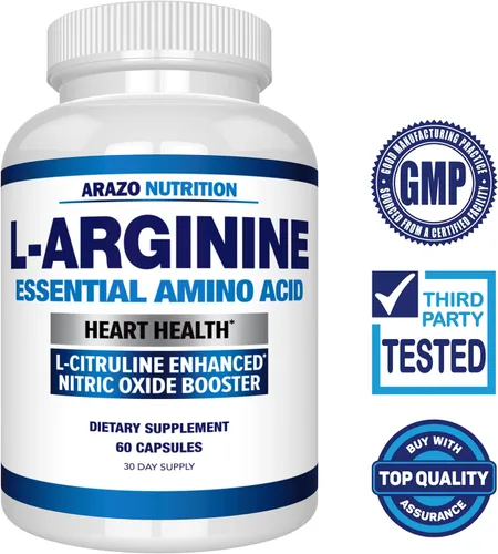 Vista 2 de Arazo Nutrition Arginina L de alta calidad, refuerzo de óxido nítrico de 1340 mg con L-citrulina y aminoácidos esenciales para ganancia cardíaca