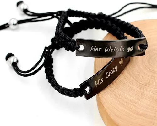 Vista 5 de 1 par de pulseras trenzadas Hademade para parejas, pulseras para hombres y mujeres grabadas con "I Love You 3000, God Gave Me You, His Crazy Her