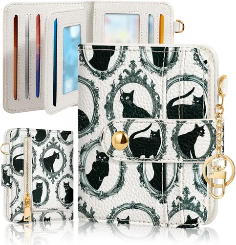 Vista 10 de Bistup Cartera para Mujeres Pequeña y Bonita Cartera de Tarjetas de Cuero Genuino RFID con Llavero para Damas Adolescentes Niñas Plegable
