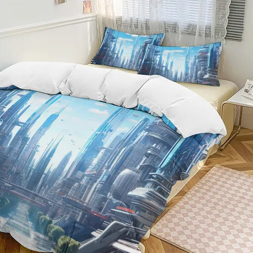 Vista 22 de Landscape Duvet Cover Full Size, Ultra Soft Microfiber Cityscape Bedding Set, 3 Pieces Night Scenery Pattern Comforter Cover Set with Zipper Closure