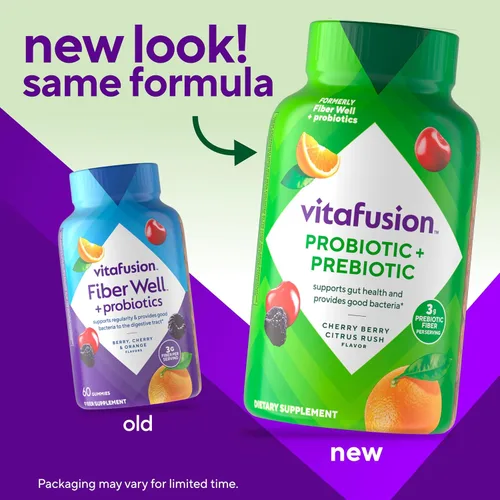 Vista 5 de Vitafusion Fiber Well - Gomitas probióticas 0.11 onzas de fibra 60 vitaminas gomosas para adultos para mujeres y hombres Plus prebióticos