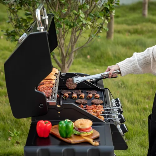 Vista 8 de SG5003H - Parrilla de gas de 4 quemadores con quemador lateral con tapa, parrilla de gas propano estilo gabinete, salida de 49,000 BTU para patio al