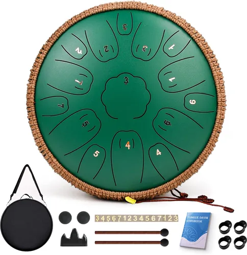 Vista 17 de Tambor de Lengua de Acero, 12 Pulgadas 15 Notas Tambores de Lengua, Tambores Handpan Instrumento de Percusión para Niños y Adultos, Tambor de Mano