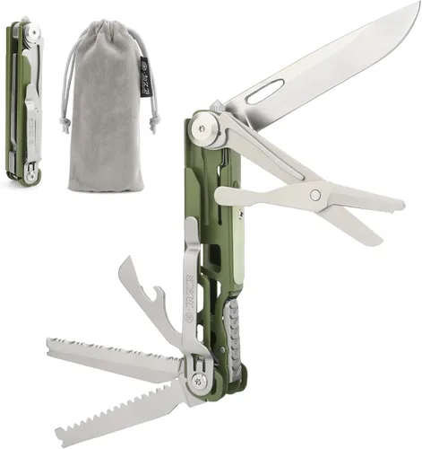 Vista 10 de Multiherramienta 9 en 1, mini herramienta EDC de bolsillo, tijeras plegables, rompeventanas de acero de tungsteno, sierra, cortador de cuerda