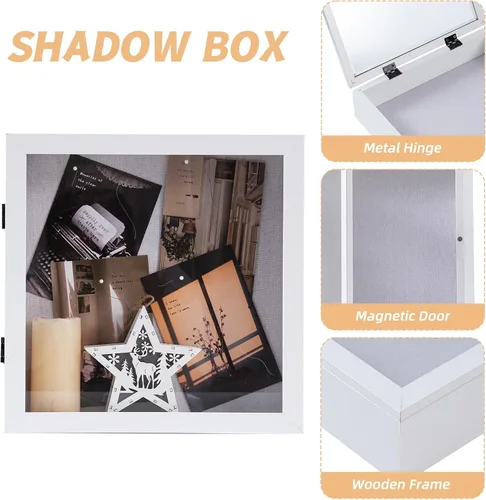 Vista 4 de Muzilife Marco de fotos Shadow Box de 11 x 11 pulgadas, 2.16 pulgadas, vitrina cuadrada de madera profunda y vidrio, lista para colgar, caja