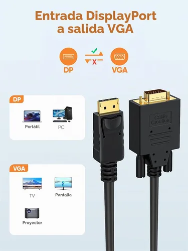 Vista 4 de CableCreation Cable Displayport a VGA de 6 pies, DisplayPort a adaptador VGA 1080P Chapado en oro 1080P @60Hz, cable DP macho estándar a VGA