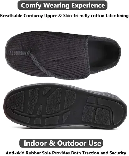 Vista 3 de Pantuflas diabéticas para hombre, extra anchas, espuma viscoelástica, cómodas, con cierre ajustable para pies hinchados, edema, artritis, ancianos