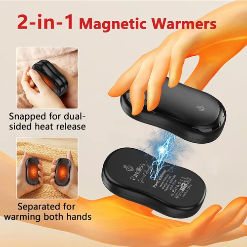 Vista 2 de Paquete de 2 calentadores de manos recargables eléctricos portátiles 2 en 1 FANDLISS calentador de bolsillo eléctrico portátil con 12 horas y 3