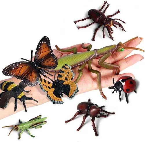 Vista 3 de 8 figuras realistas de insectos de plástico surtidas, caja de arena realista de 4 pulgadas, mariposa, abeja, mariquita, saltamontes, mantis, Uang