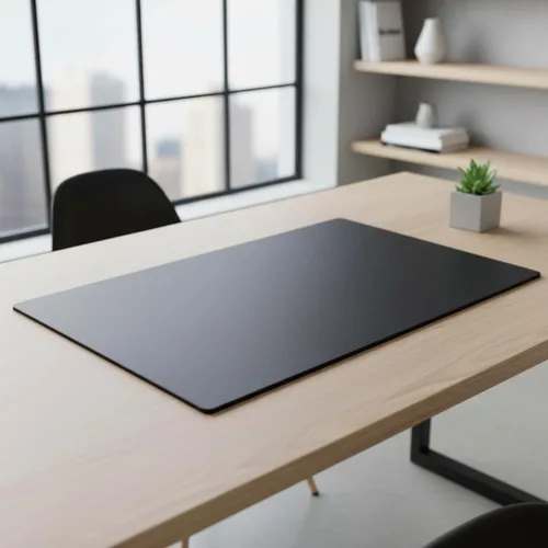 Vista 3 de Dacasso Protector de escritorio de cuero sintético negro de 30 x 19 pulgadas con rieles laterales exteriores para escribir, protector de superficie