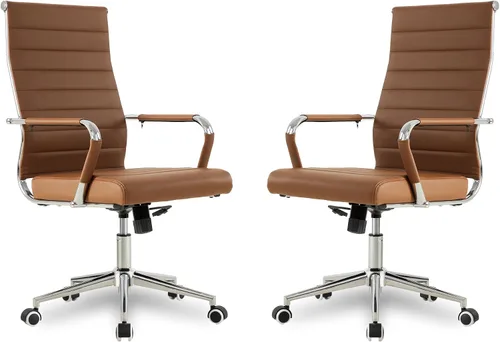 Vista 35 de Okeysen Office Desk Chair, Ergonomic Leather Modern Conference Room Chairs, Executive Ribbed Height Adjustable Swivel Rolling Chair for Home Office